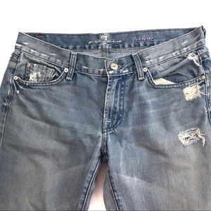 7FAM Light Wash Distressed Bootcut Jeans Sz 29